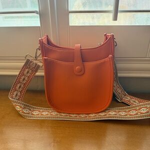 Ahdorned Pebbled Vegan Leather Orange Crossbody Bag